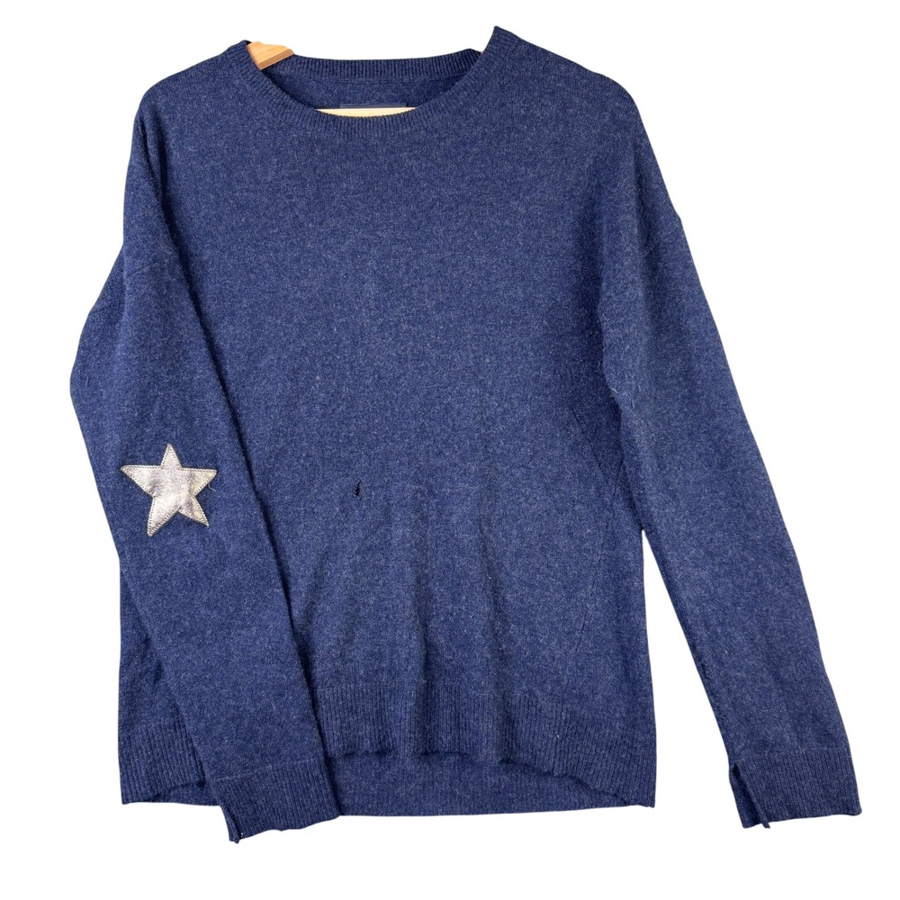 Zadig & Voltaire Cici C Patch Cashmere Star Elbow Sweater Blue Large WHMZ1104F